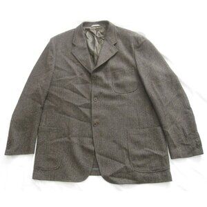 Old Money Tweed Wool Sz 44 L Herringbone Pocket 3-Button Italian Blazer (MJ82)